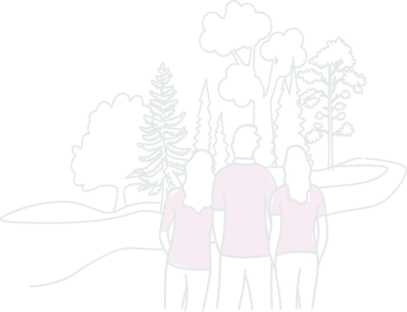 Filigrane illustration famille devant une forêt